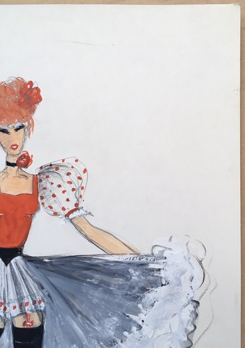 Original Drawing Gouache Woman Dance Dress French Cancan Fashion Music Hall - Picture 4 of 7