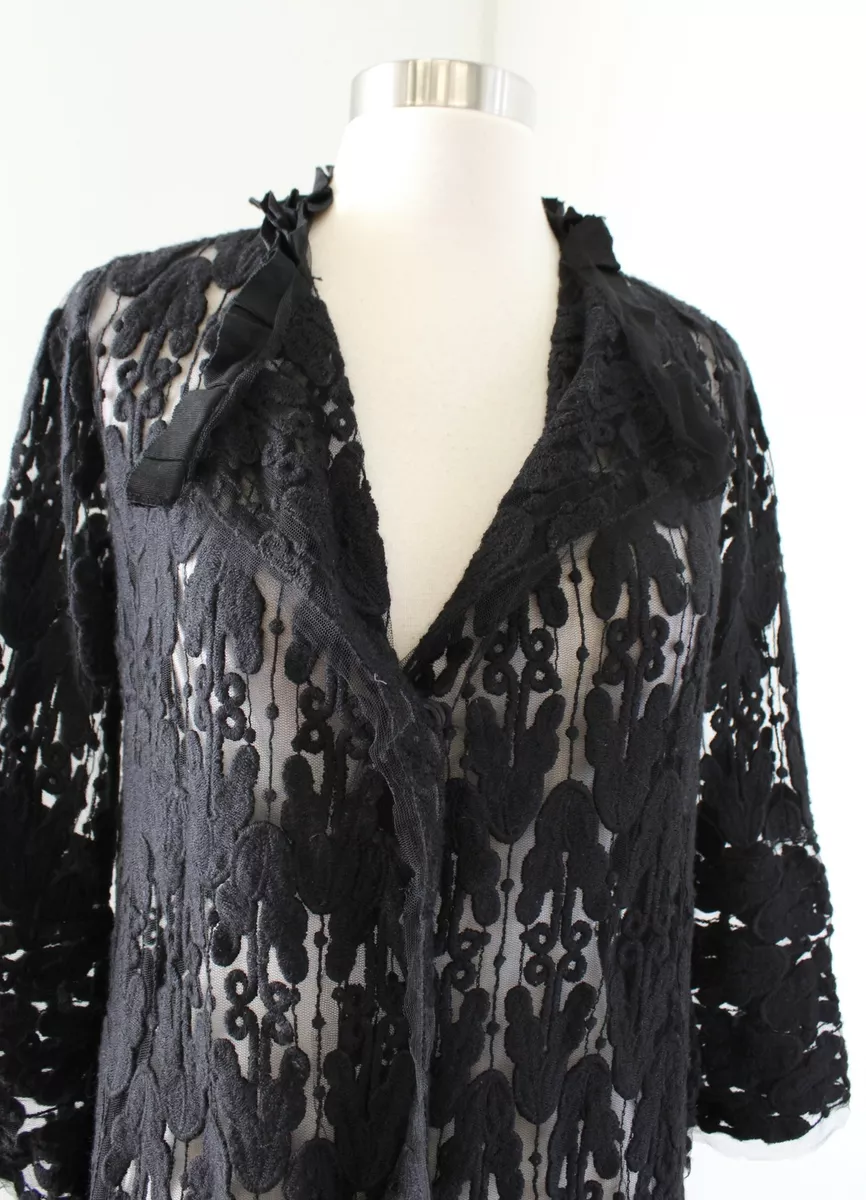 Hoss Intropia Anthropologie Black Sheer Lace Duster Size 38 Boho | eBay