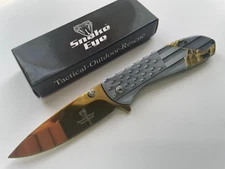 SE-1361GDD3 Snake Eye Spring Assisted Folding Pocket Knife American Flag Gold