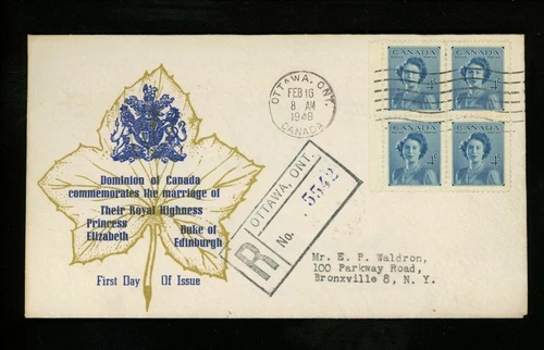 Postal History Canada #276 FDC 1948 ON Princess Elizabeth QEII Royal Wedding