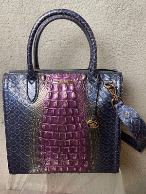 Brahmin Caroline Satchel Shoulder Bag Womens Fig Jam Bowlin Purple Blue Handbag