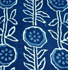Indigo Blue Block Print Fabric for Sewing By the Yard Floral Print Indian Fabric