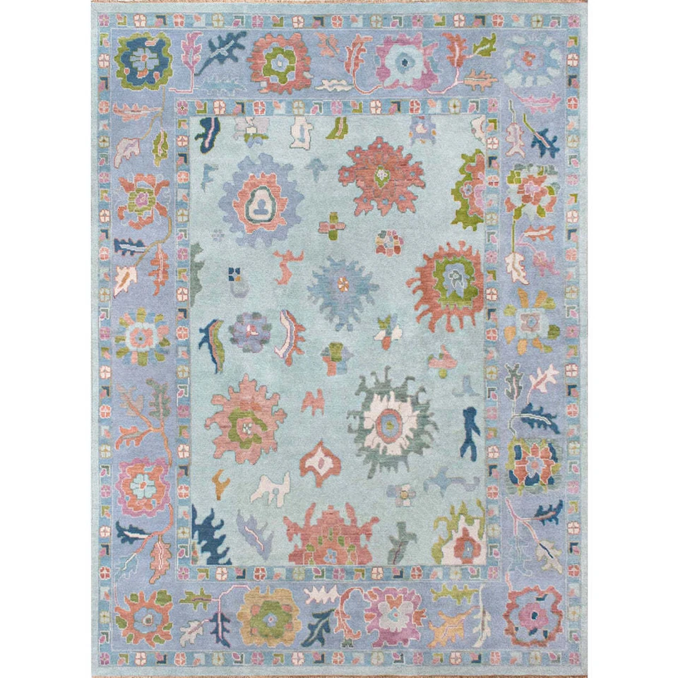 8x10 9x12 10x14 Ice Blue Oushak Hand Knotted Wool Rug Turkish Rug Custom Carpet - Image 2 of 4