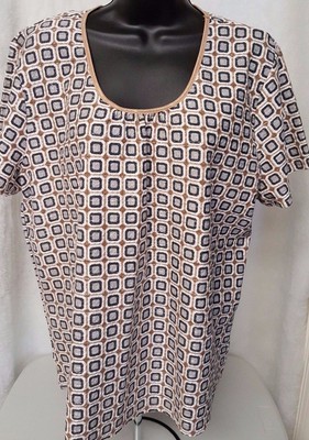 Jaclyn Smith Womens Shirt Top Blouse Size XL XXL 2XL 1X Brown Blue White Square