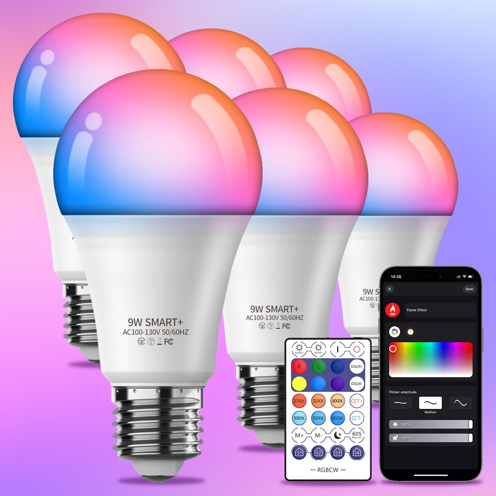Smart Light Bulbs 6Pack with Remote, Color Changing Light Bulbs Work w/Alexa ...