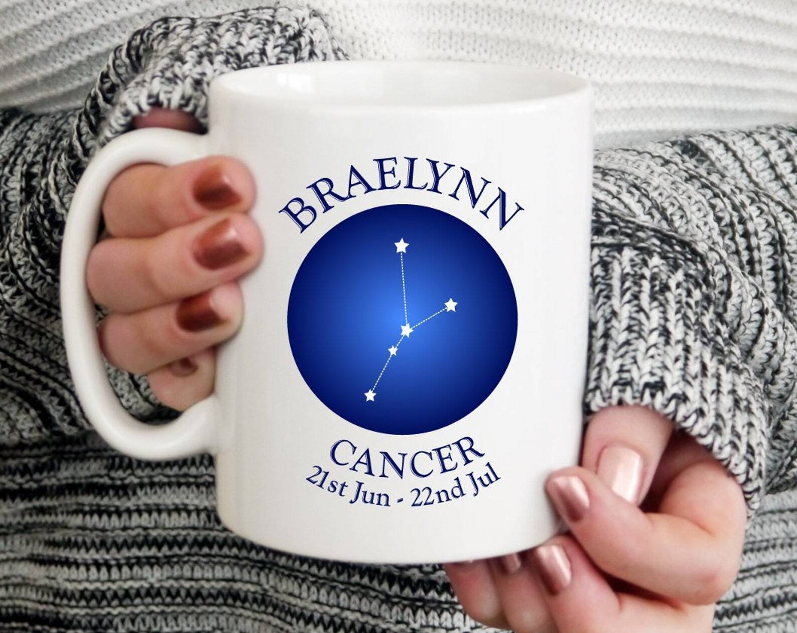 Personalised Cancer Constellation Stars Printed Mug Gift For Her Gift For Him