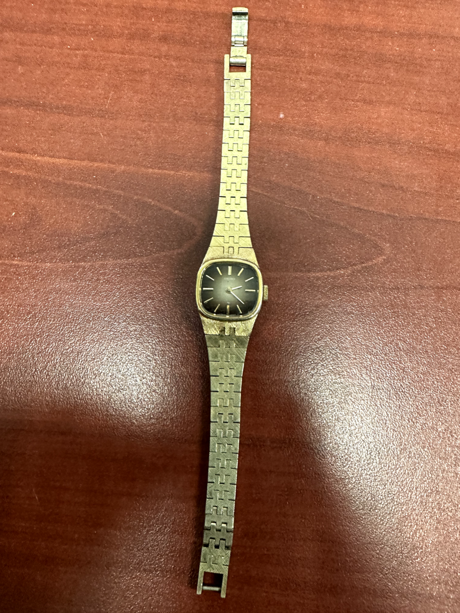 Vintage Seiko Watch Women Gold Tone Square Dial Safety Chain