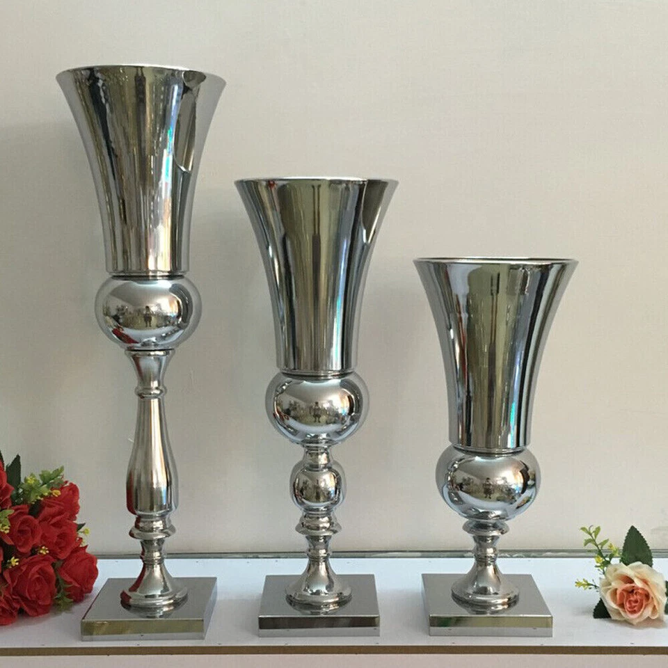 Large 64cm Stunning Silver Iron Luxury Flower Vase Urn Wedding Table Decor Gift - Image 2 of 4