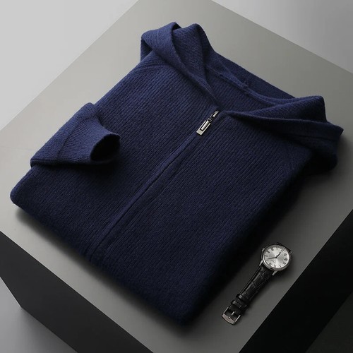 Men's Pure Cashmere Hooded Cardigan Autumn Knit Jacket Thermal Sweater Leisure - Picture 7 of 21