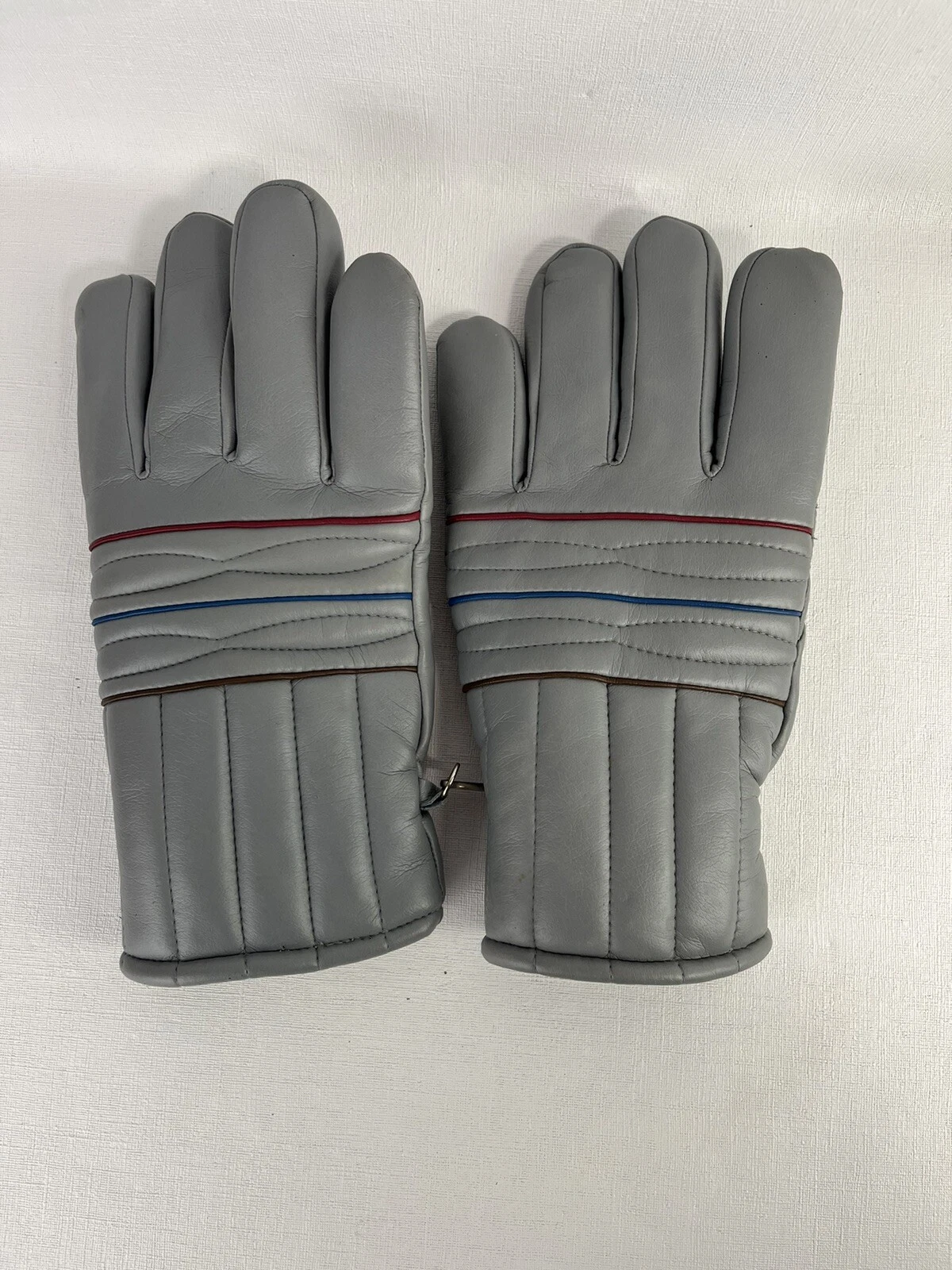 Vintage 70s 80s Vinyl Winter Snow Gloves Mens Retro Gray