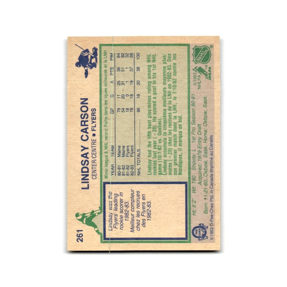 1983 O-Pee-Chee Lindsay Carson RC Philadelphia Flyers #261 - Image 2 of 3