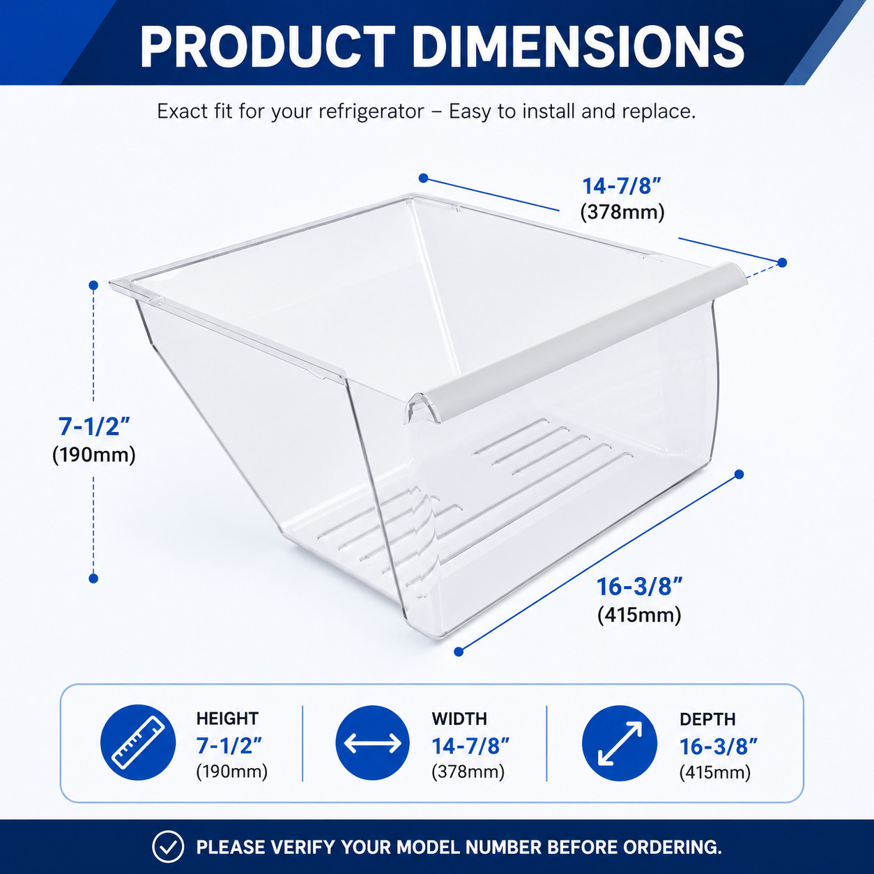Upper Crisper Pan Compatible with Whirlpool Refrigerator WP2188656 2188656 - Thumbnail 5