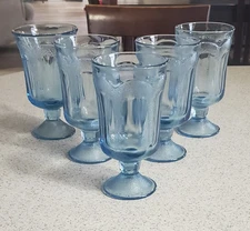 Vintage Fostoria Woodland Blue Footed Ice Tea Glasses Goblets Set Of 5