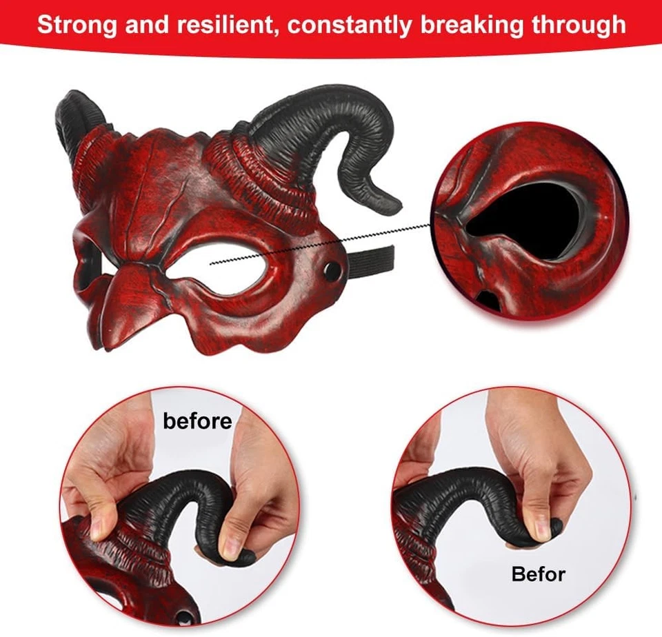 LUFEIS Devil Costume, Carnaval Demon Mask with 105cm Trident, Half...  - Image 3 of 4