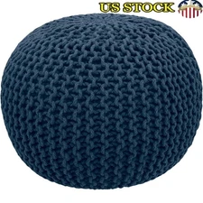 Hand Knitted Cable Pouf Ottoman Eco-Friendly Cotton Bean Bag Indoor Seating New