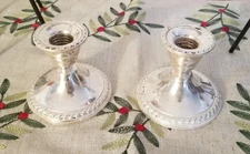 Pair (2) Rogers Sterling Silver 1901 Weighted Candlestick Holders 3-1/4” Tall.