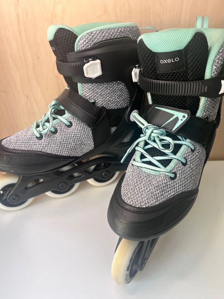 OXELO Adult Inline Fitness Skates FIT100 - Black/Grey/Green Size UK5, EU38 - Image 2 of 4