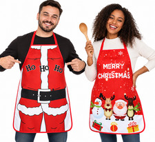 Christmas Aprons Set of 2 with Santa  Snowman Reindeer Designs
