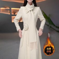 Women's Wool Cashmere Long Sleeve Cheongsam Dress New Slimming Fit Thicken Coat