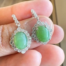 925 Sterling Silver Earrings Emerald 8x6mm Natural Gemstone Zircon Dangle Gift