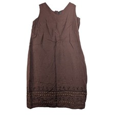 Laura Scott Woman Brown Linen Blend Sleeveless Midi Dress Beaded Hem Size 20W
