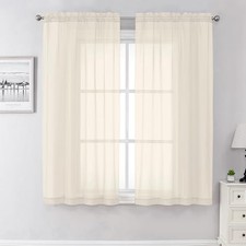 Sheer Curtains 63 Inch Length 2 Panels Set for 42"W x 63"L Pack of 2 Cream