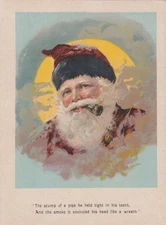 SANTA CLAUS SMOKING PIPE CHRISTMAS LITHOGRAPH ANTIQUE SANTA ART PRINT 1901