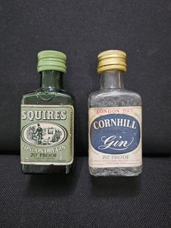 Vintage 2 Glass Gin miniature Bottles Cornhill and Squires London Dry Gin Empty