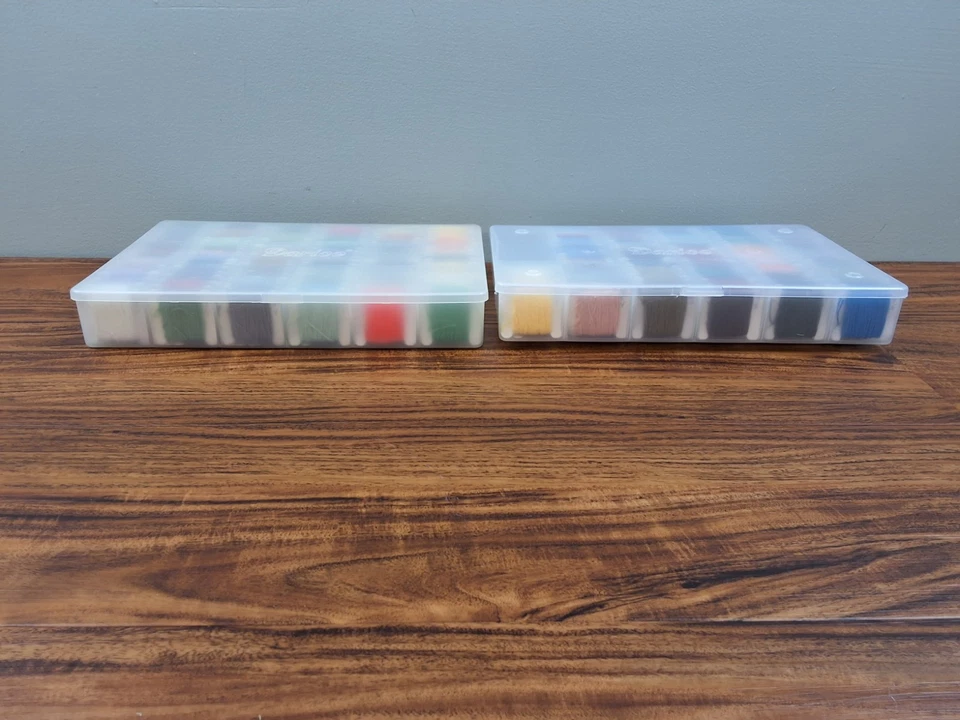 Large Lot DMC Carded Embroidery Floss 2 Plastic Boxes @210 Cards Colors Numbered - Image 2 of 4