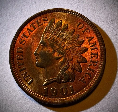 1901 indian head penny / BU RB LUSTROUS