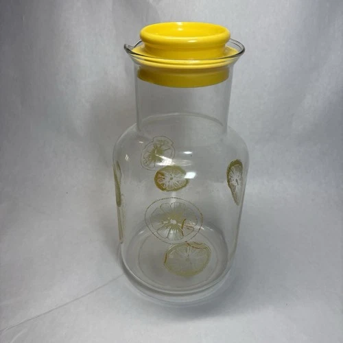 Vintage Pyrex 2qt Glass Cold Lemonade Pitcher Carafe Lid Citrus Slices 3520