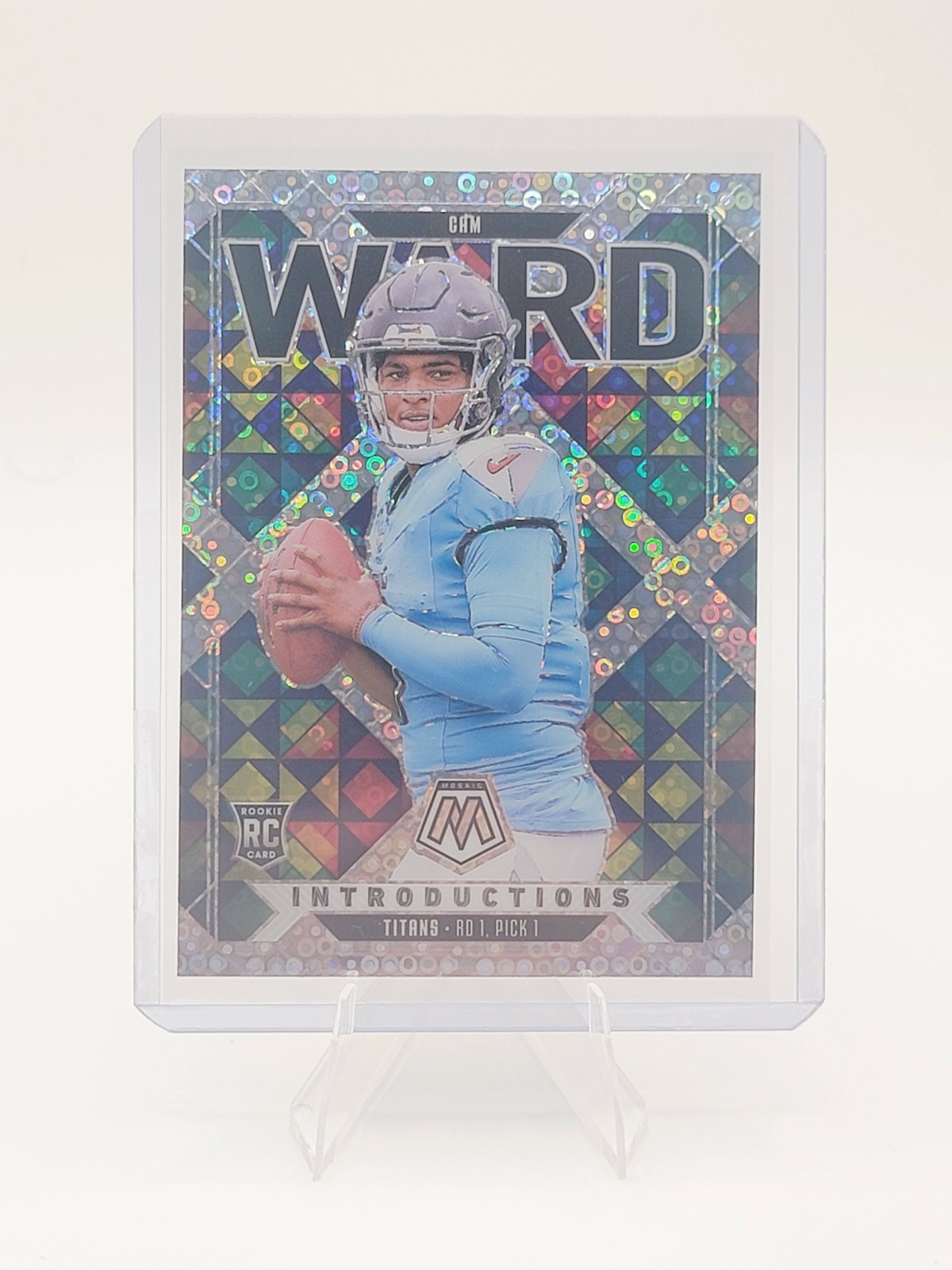 2025 Panini Mosaic No Huddle #6 Cam Ward RC Introductions Silver Disco Prizm