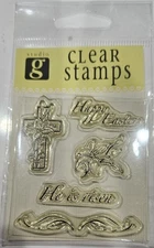  EASTER Clear Unmounted Stamps(5pc)Studio g•Happy EASTER- Cross-Lily...