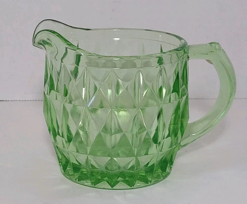 Vintage Jeannette Green Depression Glass Uranium Windsor Pattern Creamer Pitcher