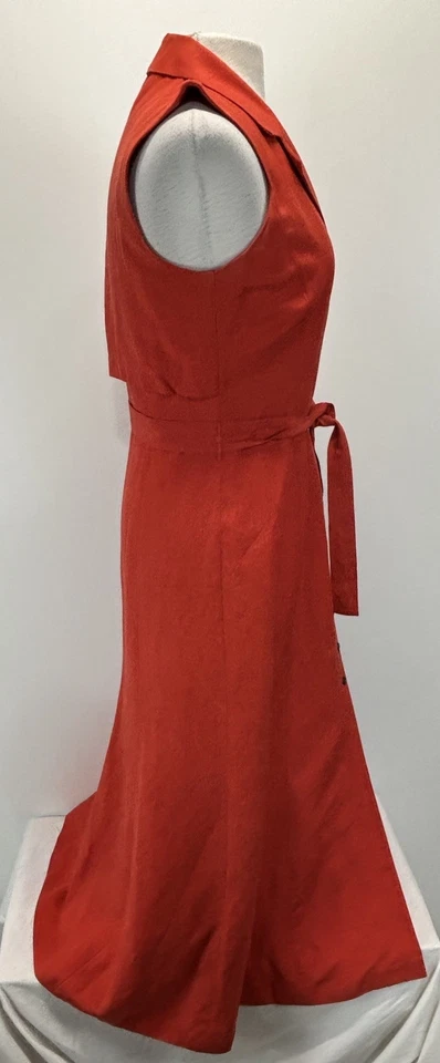 Maxi Vestido Camisa De Colección Dana Buchman 100% Seda Talla 4 Naranja Botón Frontal Forrado Cinturón Foto 4 de 4