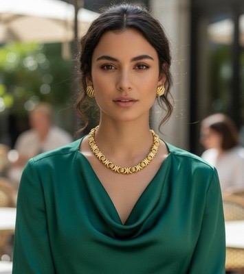 CINER Elegantly Designed Weighty Bright GOLDTONE Collar NECKLACE & EARRING SET