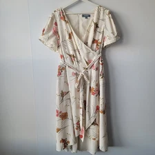 ModCloth womens "Poetic Presence" Faux Wrap Floral Dress sz 1X pockets tie waist