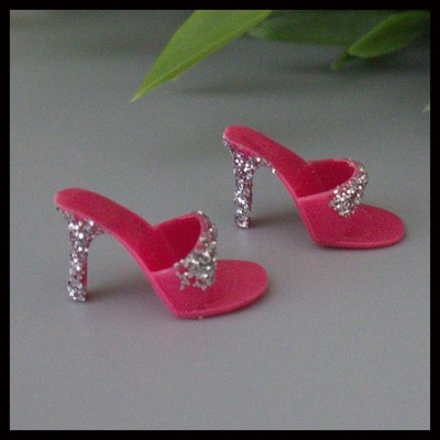  Barbie Satin N Rose #1611 PINK SILVER Glitter OT Mules Heels Vtg 1963 *N EXC 