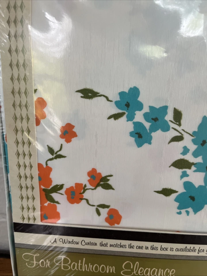 Nueva cortina de ducha de vinilo floral azul naranja verde Madison de colección Foto 2 de 4