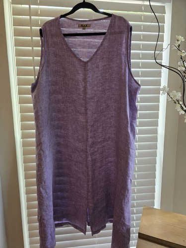 FLAX Lavender Purple 100% Linen V-Neck Sleeveless Shift Dress Lagenlook Sz 2G