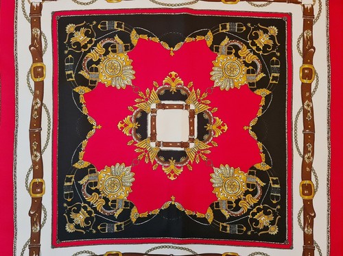 SCARF ITALY VINTAGE AUTHENTIC EQUESTRIAN ROYAL BELT ART BLACK RED 29" SQUARE - Picture 2 of 4