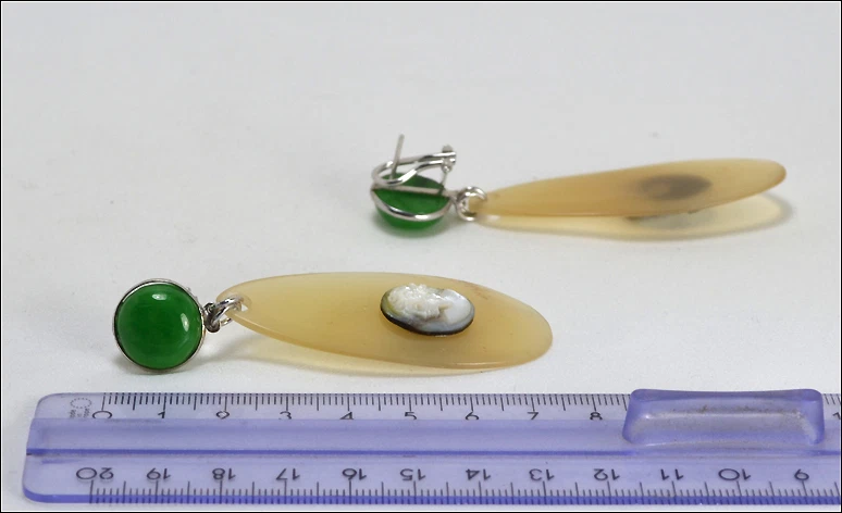 ORECCHINI IN ARGENTO 925 CON GIADA VERDE E CAMMEI IN MADREPERLA VOLTO AGHT 0490 - Immagine 3 di 3