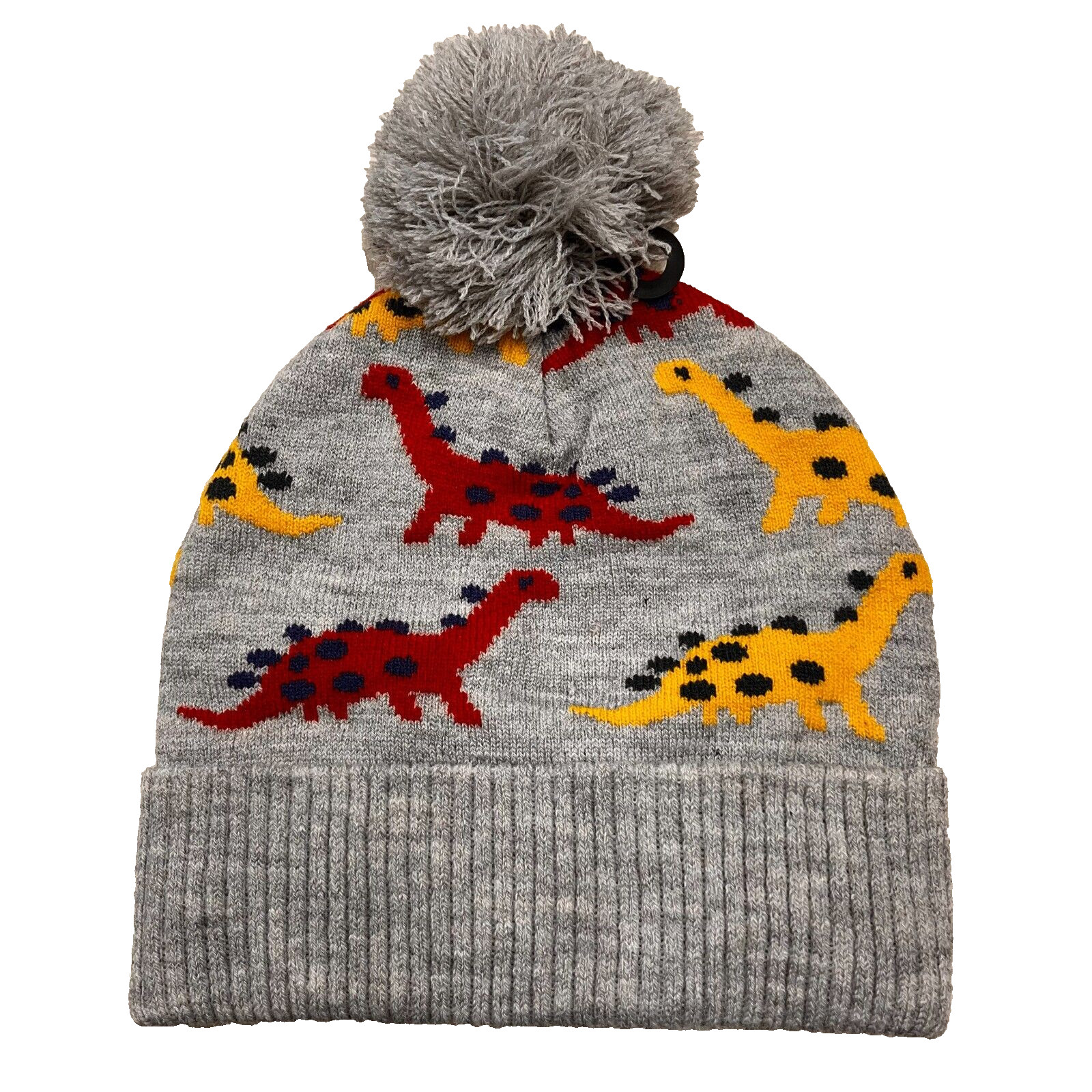 Kids Dinosaur Wooly Bobble Hat - Grey