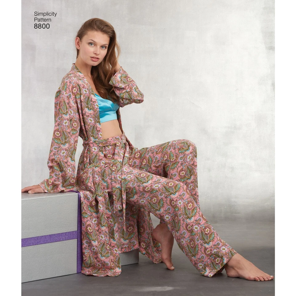 SIMPLICITY SEWING PATTERN 8800 MISSES XS-XL PYJAMAS, PANTS, TOP, BRA TOP & ROBE - image 2 of 4