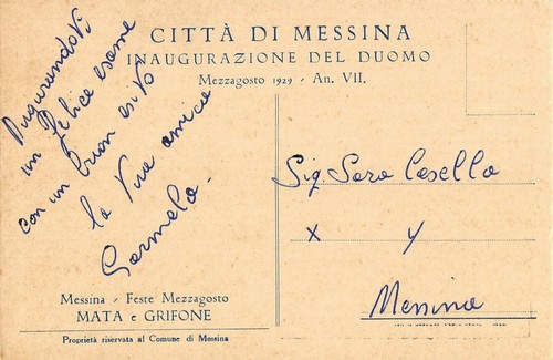 2688 MESSINA 1929 INAUGURAZIONE DEL DUOMO. FESTE DI MEZZAGOSTO MATA E GRIFONE - Picture 2 of 2