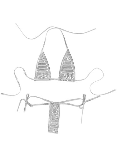 Set donna sexy lingerie reggiseno metallizzato perizoma lucido raves costume da bagno coppa bralette - Foto 88 di 109