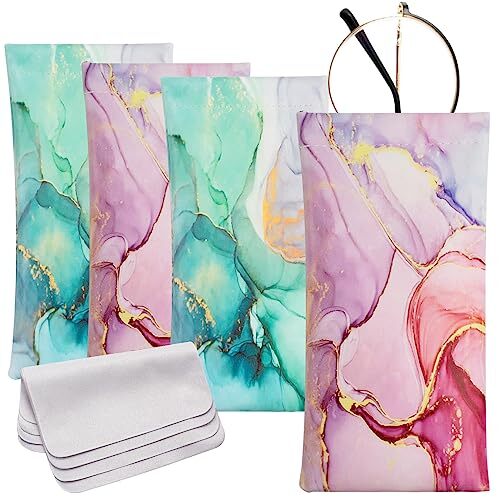 4 Pcs Squeeze Top Sunglass Case with Cleaning Cloth, Soft Leather B & 4pcs