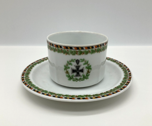 Patriotika Reservistika Unterteller mit Tasse Porzellan, WK1 Kaiserzeit 1914