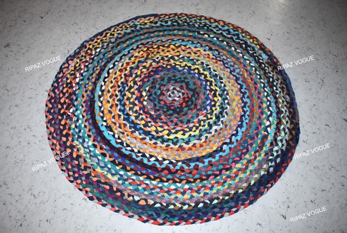 Cotton Rug for Living Room Multicolor Hand Braided Round Area Rug Rustic Rugs - Picture 3 of 31