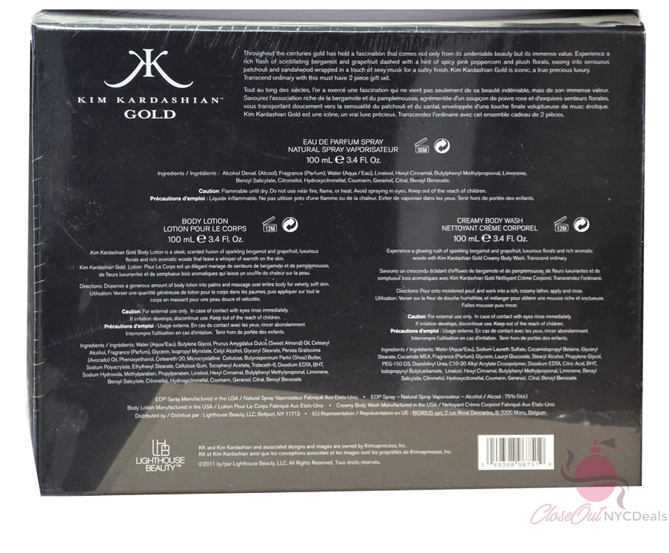 Kim Kardashian Perfume Oro 3 piezas Set de Regalo -3.4 OZ eau de parfum Spray + Loción + Lavado Foto 3 de 3